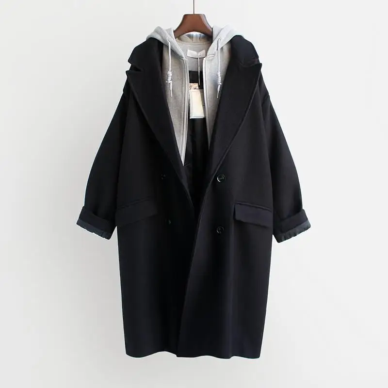 

Autumn Women Coat Hooded Brand New Thick Midi Loose Straight Solid Jacket Winter Warm Youth Casual Female Clothing