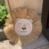 INS Nordic Handmade Lion Wall Decor Cotton Thread Straw Woven Animal Head Wall Hanging Ornament for Nursery Baby Room Decoration 3