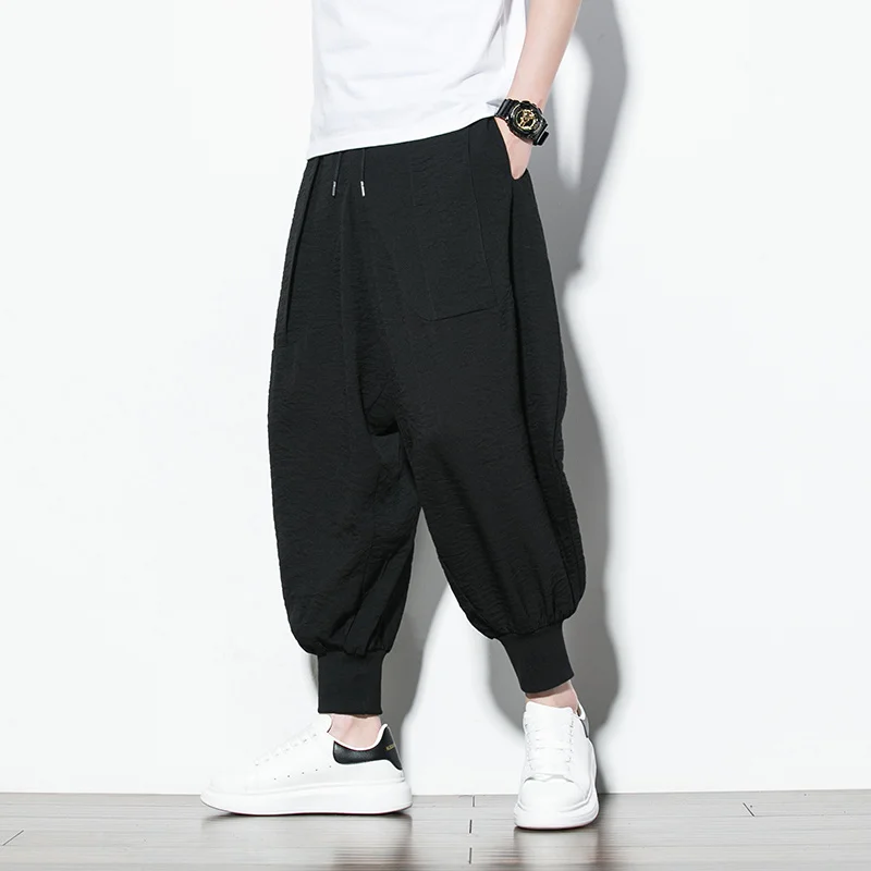 

Брюки-султанки в китайском стиле мужские, тонкие свободные однотонные свободные штаны для бега, модные мешковатые джоггеры