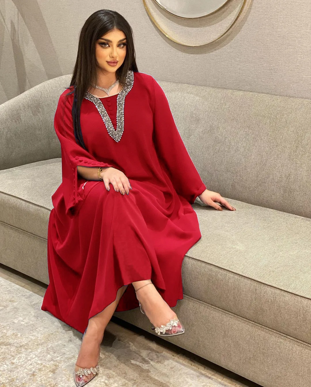 Muslim Woman Abaya Rhinestone Casual Loose Modest Dress Islam Oman Qatar Moroccan Kaftan Dubai Luxury Dresses For Prom