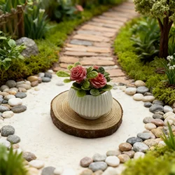 Miniature Rose Plant - Potted Decorative Piece for Indoor Scenes and Handcrafted Landscapes (Pink)
