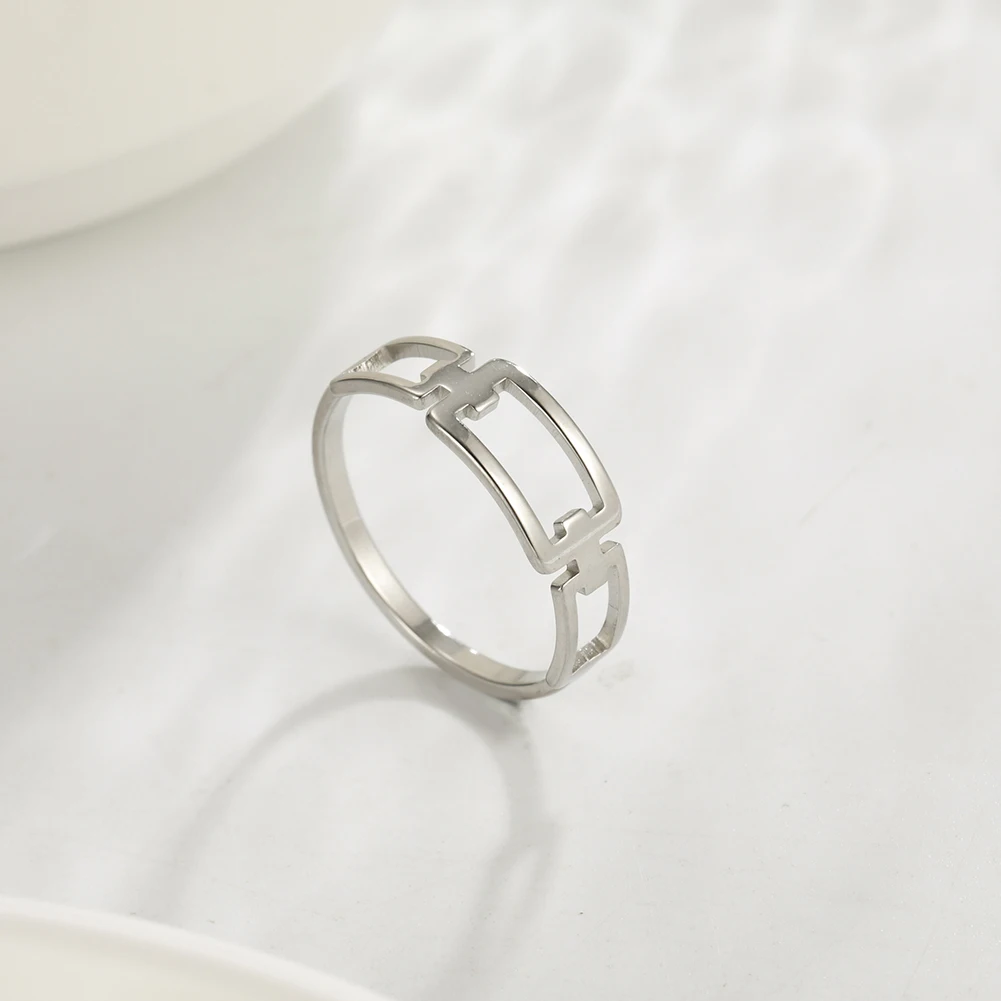 Skyrim Einfache Rechteck Kette frauen Ring Kpop Edelstahl Rose Gold Farbe Finger Ringe Mode Schmuck Geschenk Großhandel – Detail 7