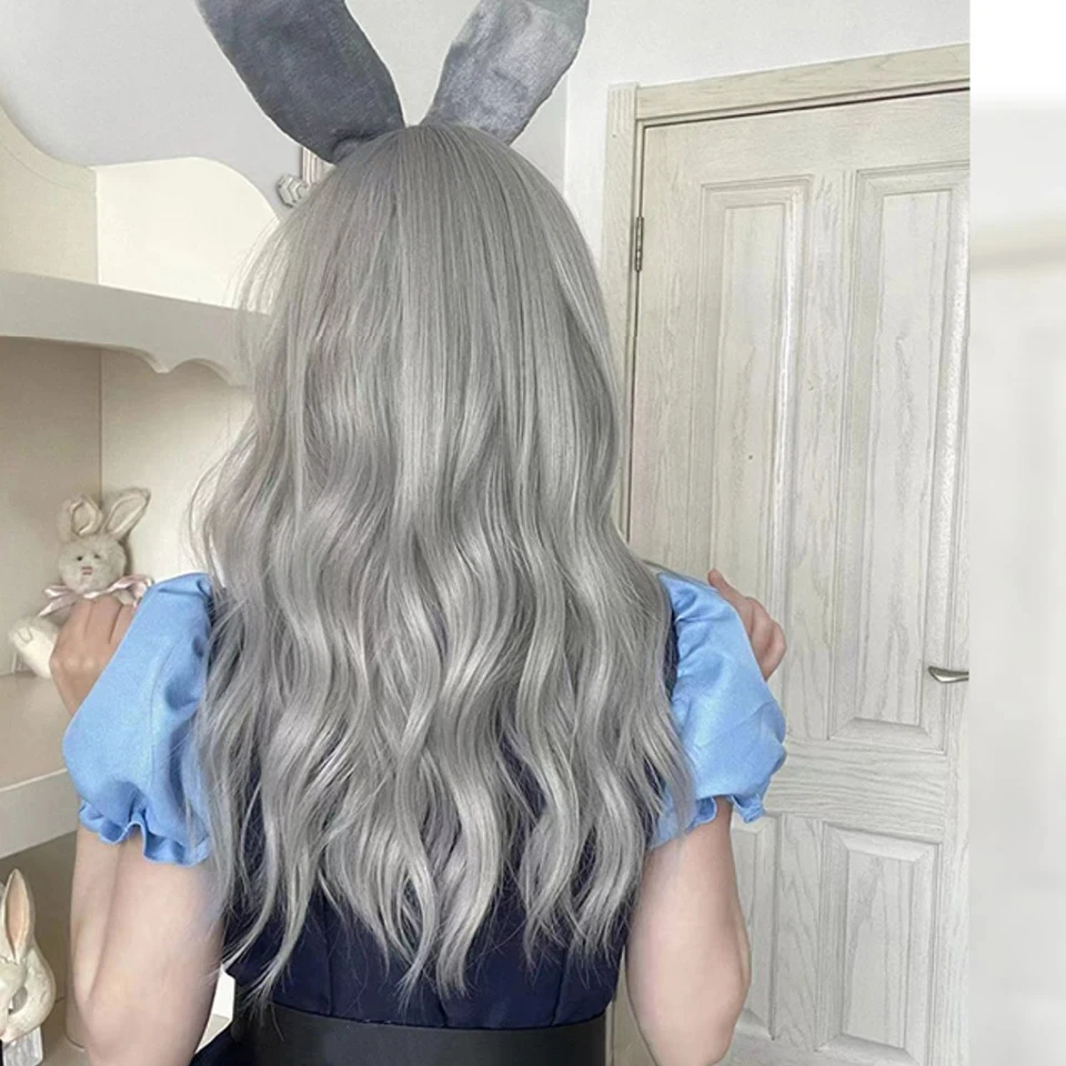 Silver Ash Long Deep Wave Synthetic Wig For Women