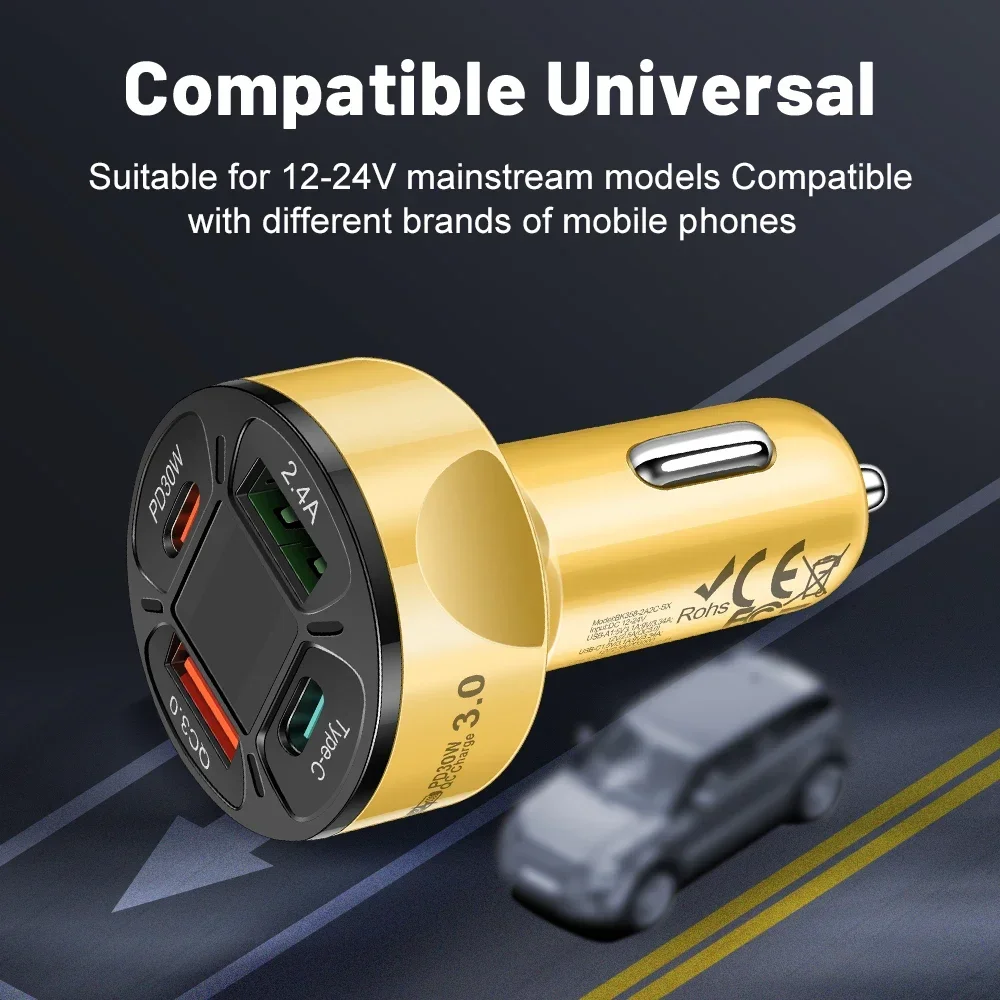 100W USB Digital Display Car Charger Charger Fast Charging Mobile Phone Charging Type C Adapter For iPhone Xiaomi Huawei Samsung