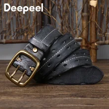 

1Pc Deepeel 105-125cm Double Needle Belt Buckle Belt Men's Genuine Leather Pure Cowhide Belts Luxury Thick Retro Jeans Waistband
