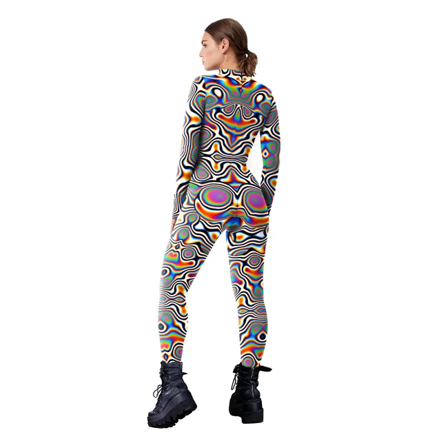 Ocean Plus Dames Halloween Skelet Digitale Print Overall Smal Gesneden Lange Mouwen Eendelige Panty Jumpsuit (M, Fuchsiaharnas