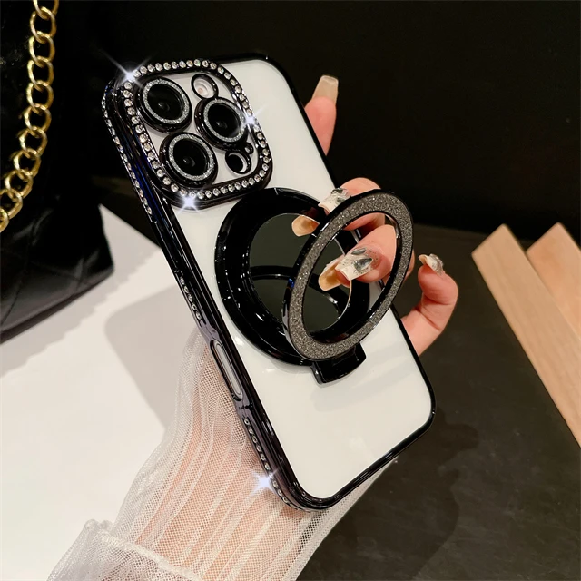 Luxury Plating Flash Glitter Mirror Phone Case with Diamond Bumper Protector