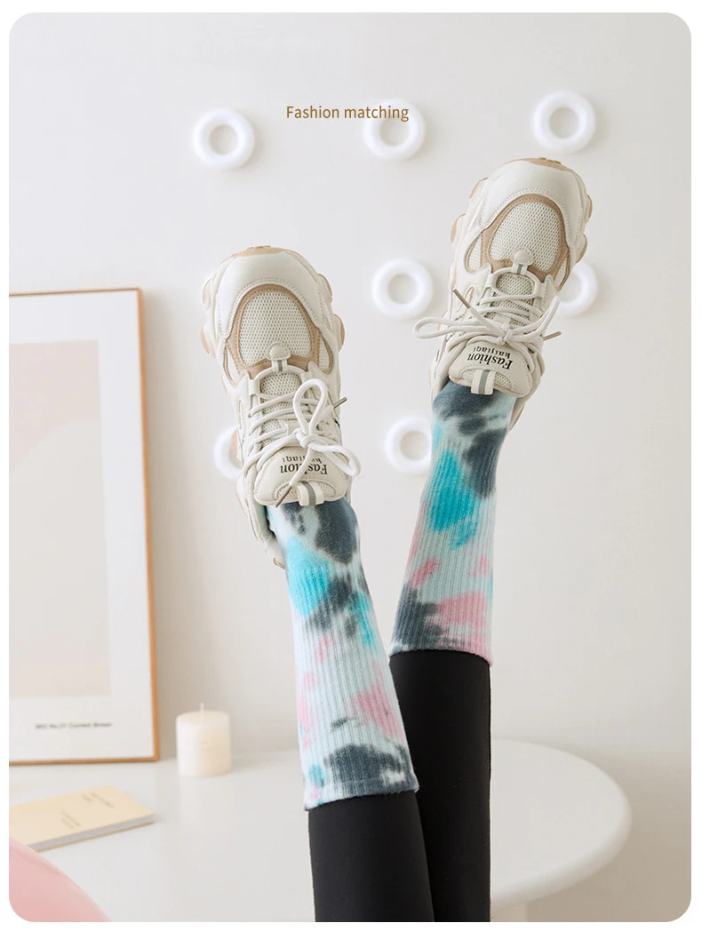 Yoga Socks Women Cotton Tie-dyed Silicone Non-slip Pilates Grip Crew Sock 22 Sf5871d800f724257a704c88b294783dcA