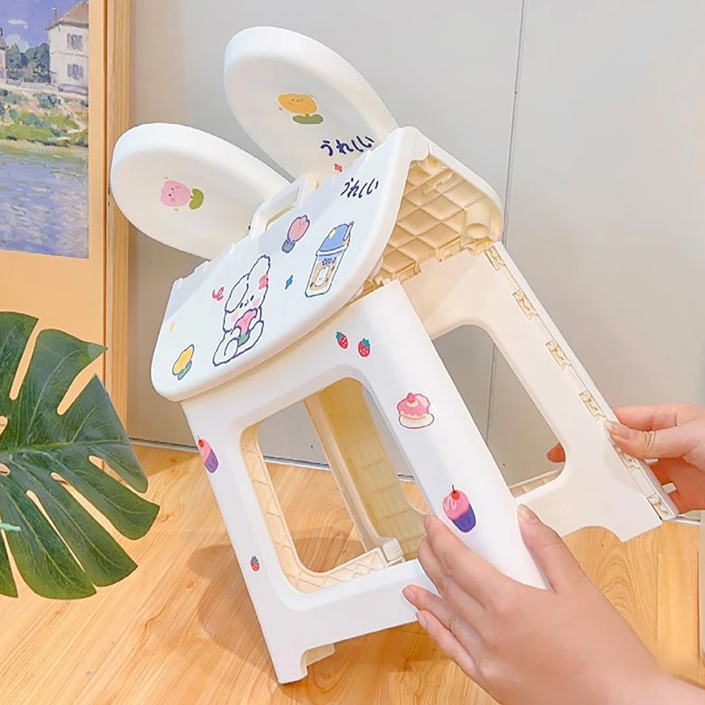 Children's cute seat creative foldable rabbit ear backrest chair DIY stickers outdoor indoor portable furniture girl gift