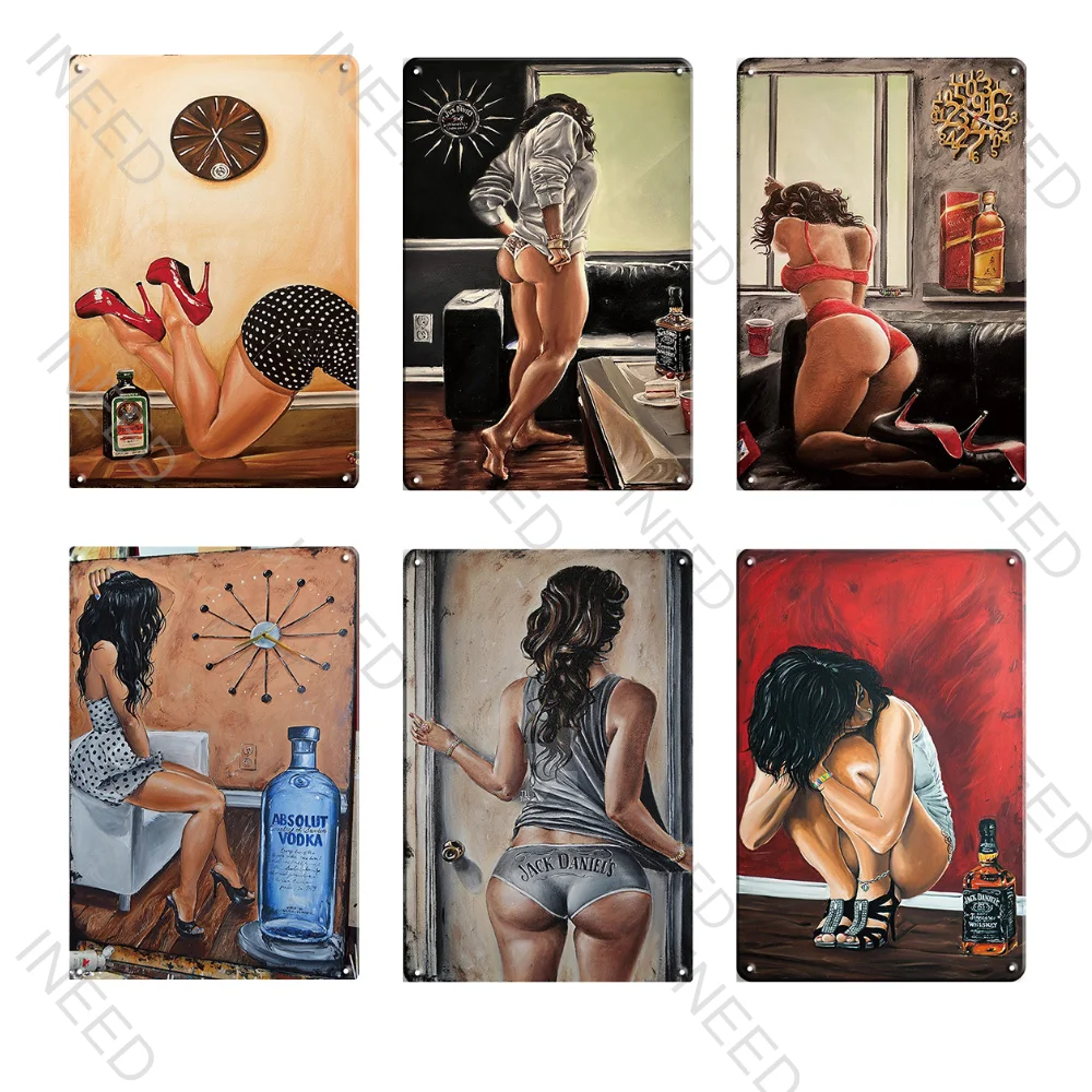 

【INEED】 Sexy Girl Vintage Tin Sign Plaque Metal Pin Up Poster Plate Wall Decor Bar Pub Club Man Cave Retro Art Painting