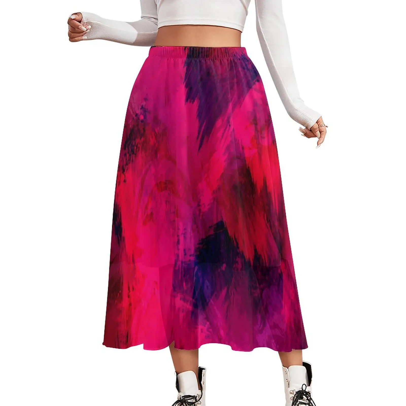 

Юбка с абстрактными кисточками, красно-фиолетовая длинная юбка в стиле ретро, дизайнерская уличная модная повседневная юбка с высокой талией, большой размер 2XL 3XL