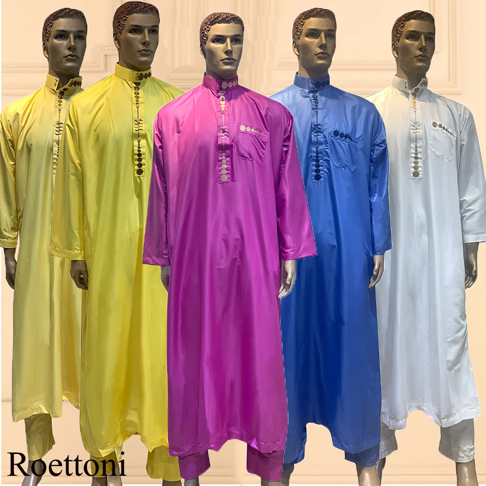

Ramadan Jubba Thobe Abaya For Muslim Men Kaftan Pakistan Qatar Robe With Pants Saudi Arabia Djellaba Islam Cloth Prayer Dress