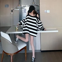 plus Size 300 Pou Spring Long Sve Women's T-irt Student oulder Exposure Stripe Design Korean Sle round Ne Top
