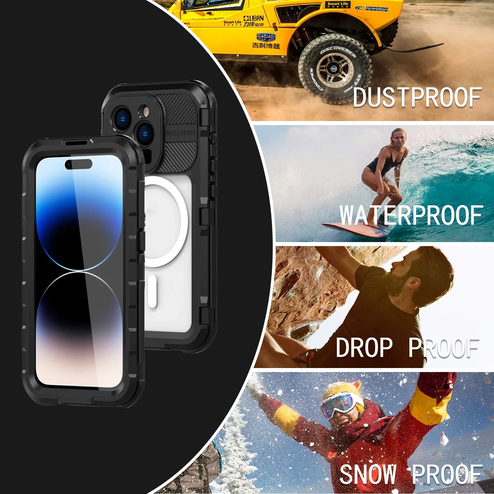 IP68 Waterproof Metal Case For iPhone 14 Pro MAX 13 14 Plus Outdoor Swimming Diving Magnetic Wireless Charging Cover Shockproof