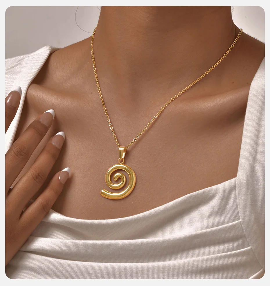 Vnox Mode Blume Stern Spirale Anhänger Halskette für Frauen, Edelstahl vergoldet Kragen Halsband, Mädchen Hals Schmuck Geschenke – Detail 6