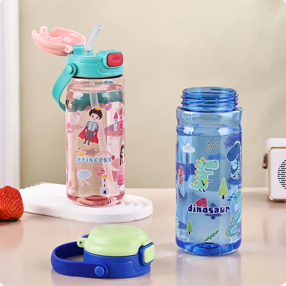 550ML Children Cartoon Plastic Cup With Straw Portable Leakproof Water Bottles For Student