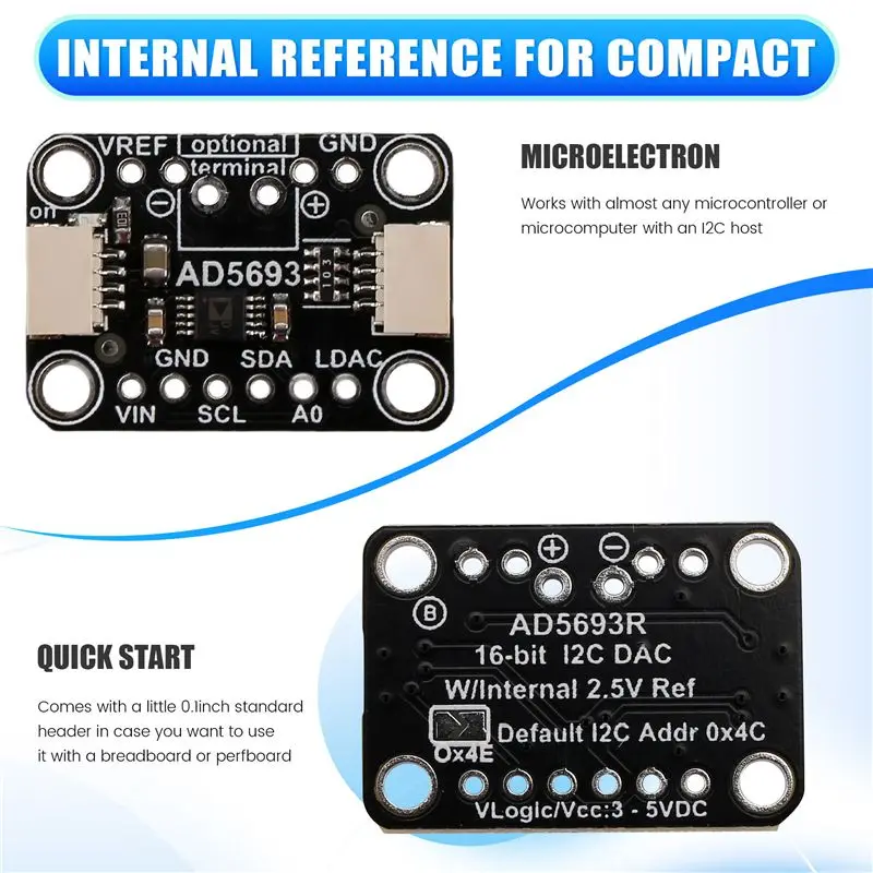 A75Q-AD5693R 브레이크아웃 보드 I2C 인터페이스 STEMMA QT Qwiic와 호환되는 16비트 DAC 모듈