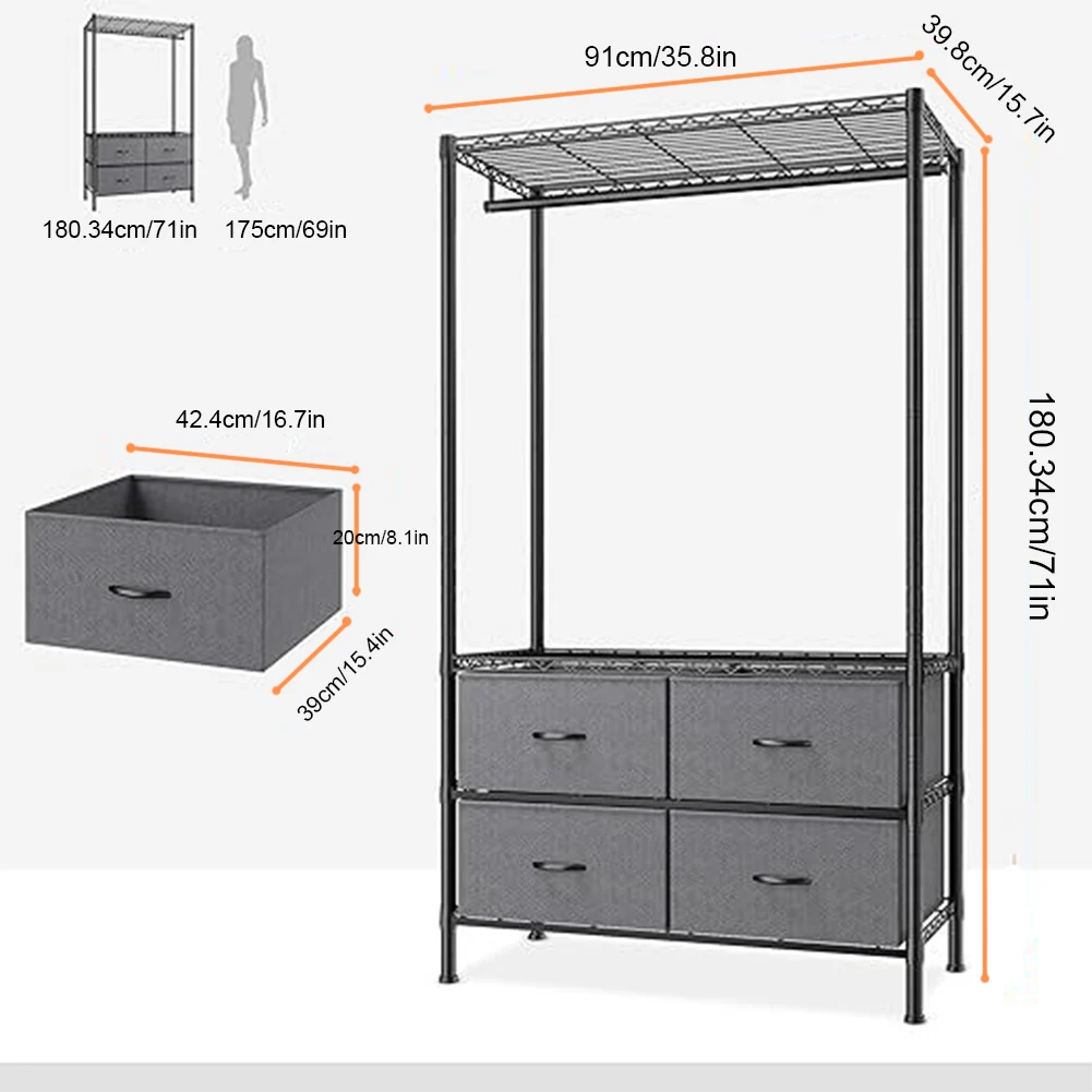 Metal Clothing Rack with Adjustable Shelves and Drawers