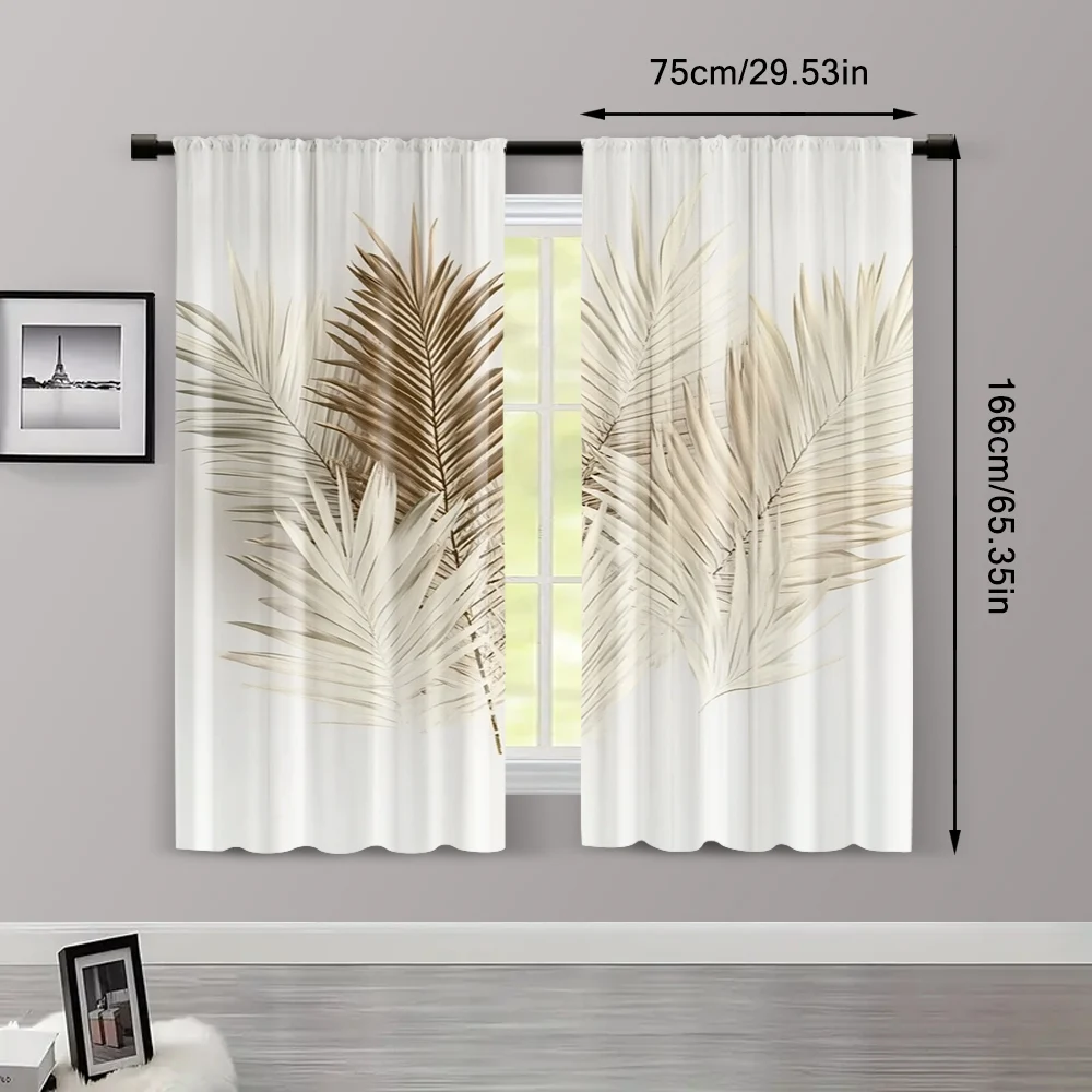 2pcs, Curtain Cloth Spring Curtains&Drapes Brown Palm Polyester (without rod) Decorations For Home Use for Bedroom Living Room 3