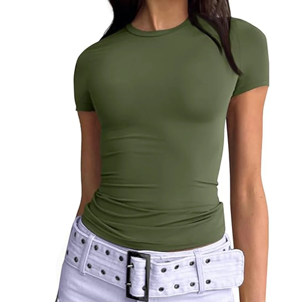 Women Round Collar Short Sleeve T Shirt Tops