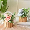 1Pc Exquisite Rattan Storage Basket Flower Pot Hand-woven Lace Bow Decoration Picnic Storage Baskets Wedding Supplies 5