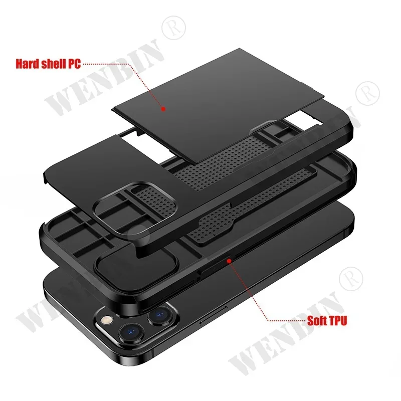Heavy Duty Shockproof Dual Layer Phone Case with Card Slots Holder