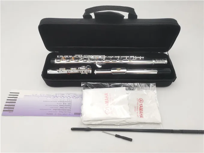 Western Concert Flute Cupronickel Plated Silver 16 Holes C Key Woodwind Instrument With Cleaning Cloth Stick Gloves Mini Screwdriver Padded Case