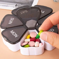 Compact Rainbow Flower Medicine Box - 7 - Day Organizer for Portable Travel Storage (Black and white)
