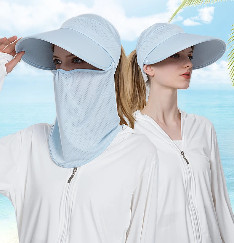 Women Sun Hat Summer Ice Silk Big Brim Empty Top Cap Quick-drying Sunscreen  Baseball Hat Ladies Breathable Riding Ponytail Cap