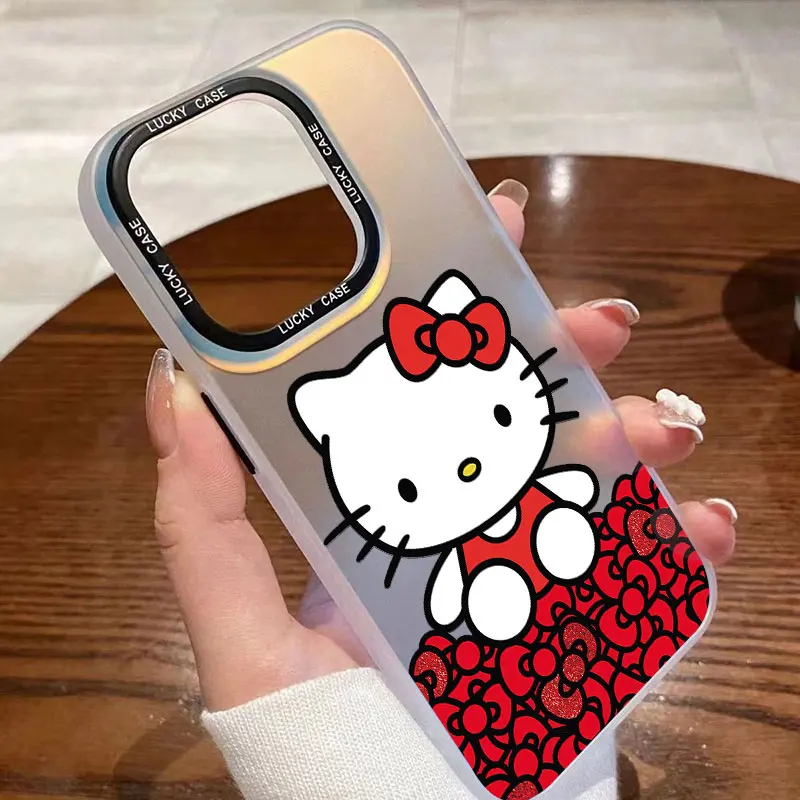 thumbnail image 1 of Funda de teléfono de dibujos animados Hello Kitty para Samsung Galaxy, S24, S23, S22, S21, S20 FE, Ultra Plus, M53, 5G, gradiente láser Aurora mate, 1 of 5
