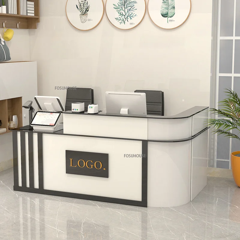 Modern Simple Company Front Desk Reception Desk Office Furniture Beauty Salon Commercial Cashier Parental Advisory Counter
