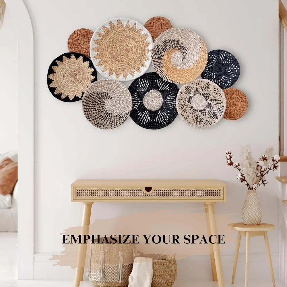 

ChumDecor Корзина настенный Декор набор из 10, круглая плетеная корзина Художественный набор, настенные корзины для декора стен в стиле бохо, праздничный Декор