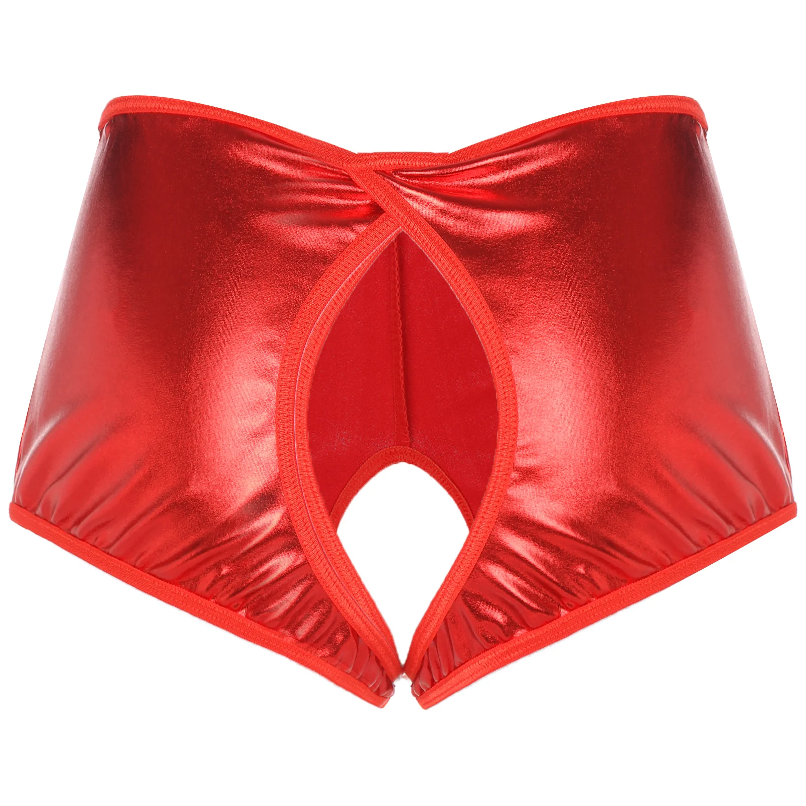 Women Crotchless Shorts Sexy Open Crotch Booty Metallic Wetlook Boxer Open Butt Panties Hot Pants Underwear Clubwear