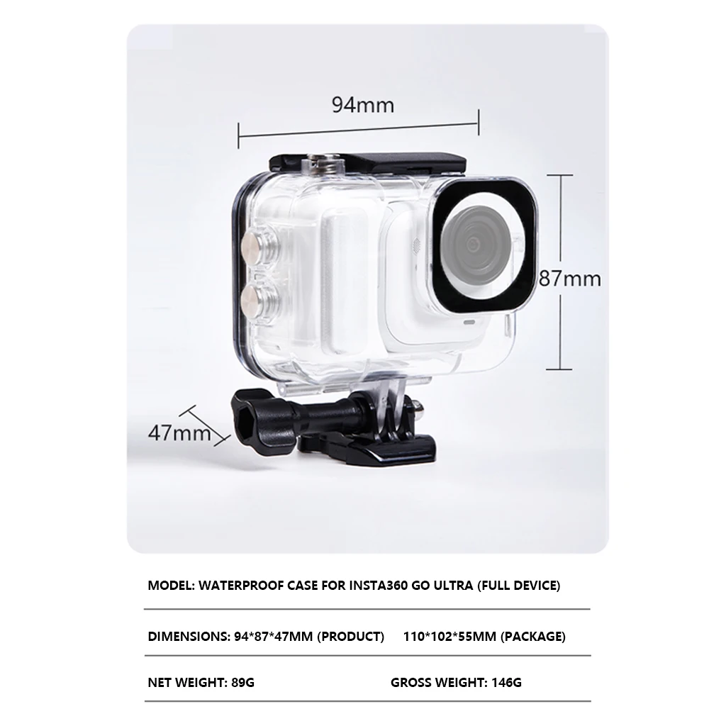 60M Tauchgehäuse für Insta360 GO Ultra Kamera Shell Cover Schnelle Installation Halterung 40M Unterwasser LED HighPower Blitzlicht – Detail 10