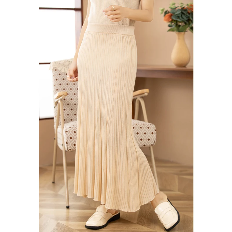 New Fine Imitation Wool Skirt Women's Medium Long Knitted High Waistline Elasticity Slim A-line Elegant Solid Pleated Half skirt pure brush 1 pcs professional calligraphy painting with long feng yang hao hao brush large and medium small chinese painting