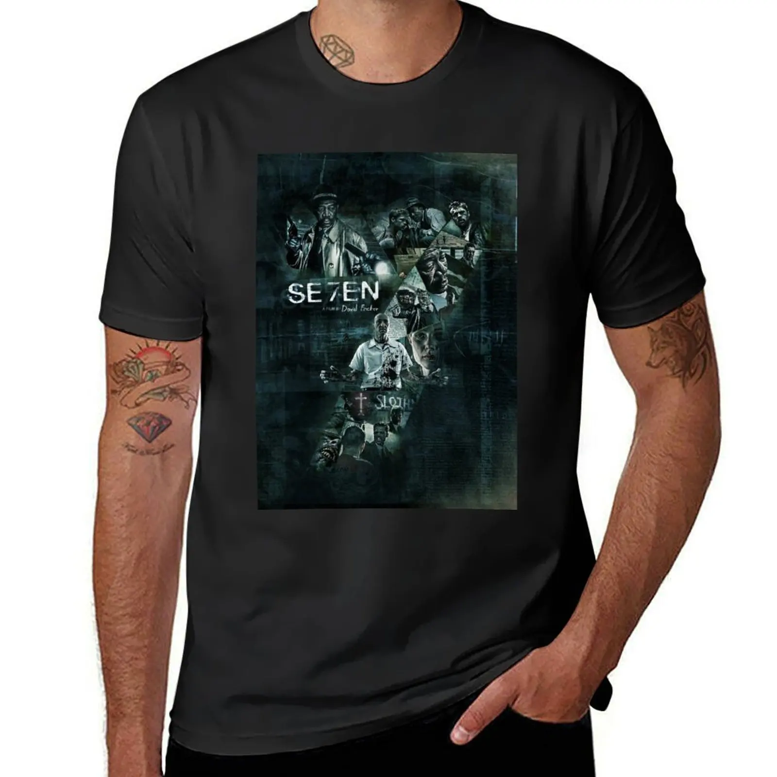 

Se7en by David Fincher Movie Poster T-Shirt quick drying blacks mens funny t shirts