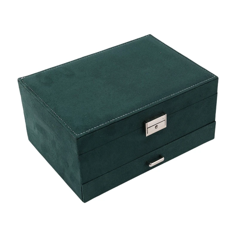 

Three Layer New Vintage Flannel Jewelry Box Earrings Earrings Rings Necklace Jewelry Storage Box Dark Green