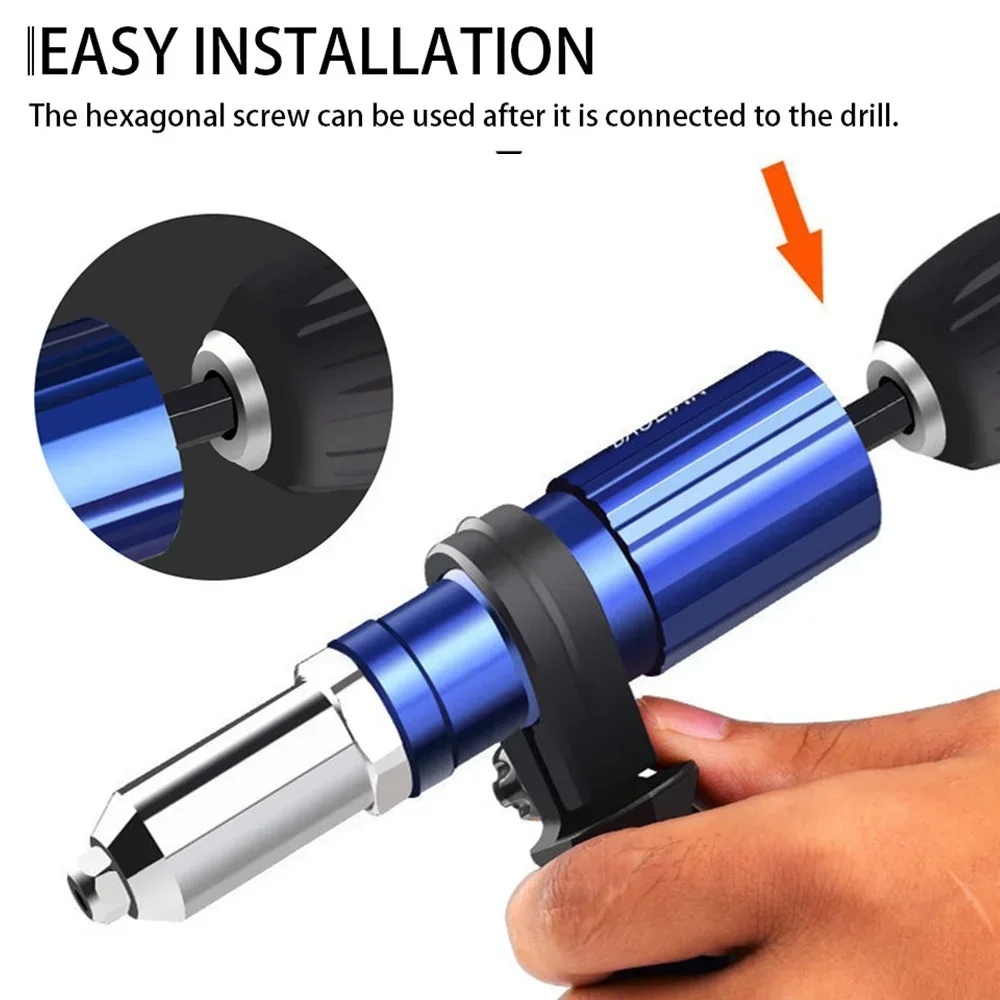 Electric Rivet Gun Drill Adapter 2.4mm-4.8mm Rivet Nut Gun Drill Adapter Cordless Riveting Tool Insert Nut Pull Hand Tools