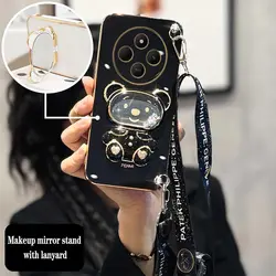 Raccoon Makeup Mirror Lanyard Plating Phone Holder Case - Redmi 9C(9C NFC) (ZJ06 - GS03 - Black)