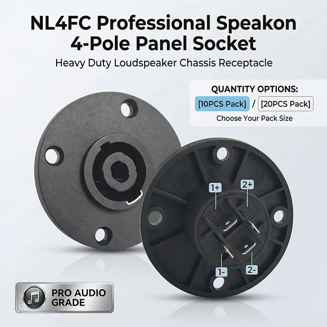 10/20 PCS 4-Pin Neutrik Style Panel Mount Socket, NL4FC Compatible Speakon Connector for Stage Speaker and Audio Systems 1