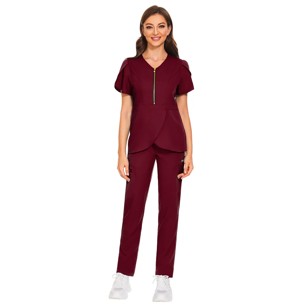 Women's New Suit Petal Sleeve Workwear Pet Shop Beauty Institution Nursing Scrub Workwear Slim Stretch Breathable Nurse Uniform