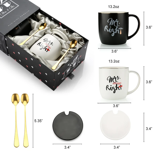 Juego de tazas Mr and Mrs – Regalos de boda para pareja, regalo de  compromiso para despedida de soltera | Regalo único de aniversario para  parejas