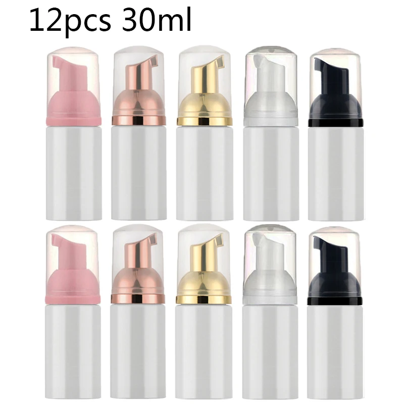 12Pcs 30ml Plastic Foam Pump Bottle Empty Face Eyelashes Cosmetic Bottle Cleaner Soap Dispenser Cleaning Foam Soap Dispenser