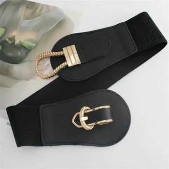 New PU Leather Cummerbunds for Ladies Dress Sweater Stretchy Belts Fashion Elastic Waist Belt Women Wide Waistband Big Buckle 2