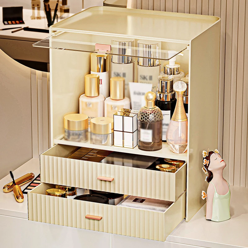 

Cosmetic Organizer Desktop Dustproof Large Capacity Storage Box Dresser Lipstick Skincare Drawer Shelf