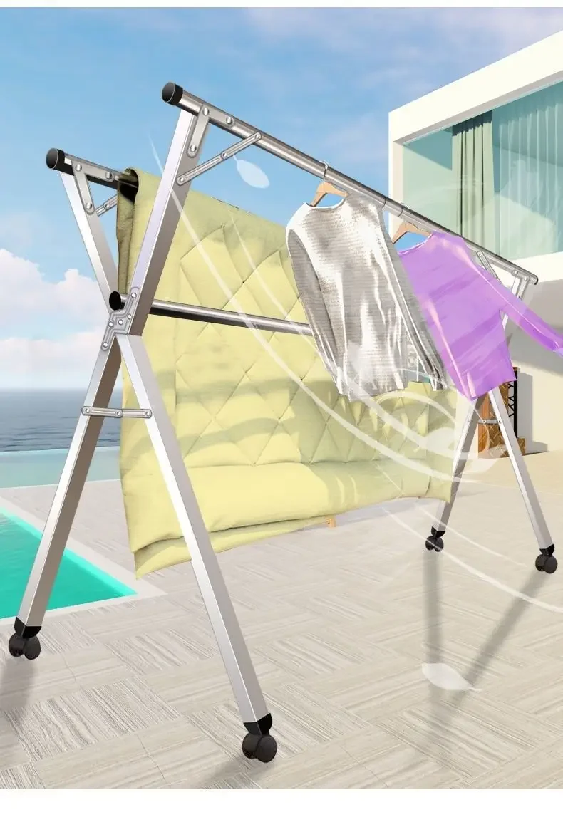 Clothes Drying Rack Folding Stainless Steel Clothes Drying Rack Floor Home Balcony Bedroom Outdoor Telescopic Pole Drying Quilt