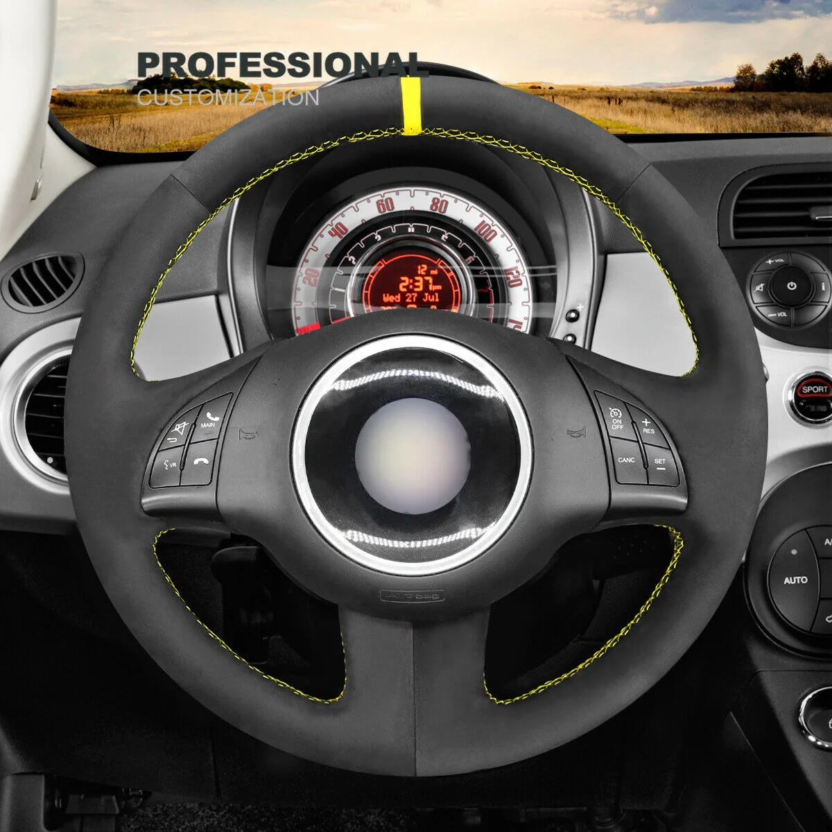 

DIY Black Suede Steering Wheel Cover For Fiat 500 2007 2008 2009 2010 2011 2012 2013 2014 2015 500E 500C Car Accessories