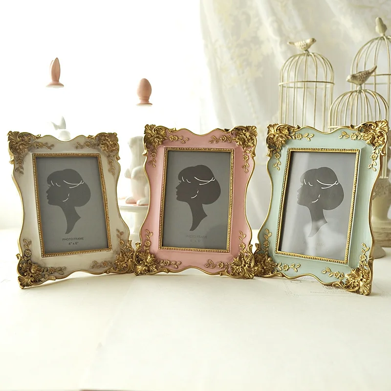 

European Style Embossed Photo Frame Creative Table European Painted Gold Resin Photo Frame 6 Inch Photo Frame Home Decoration