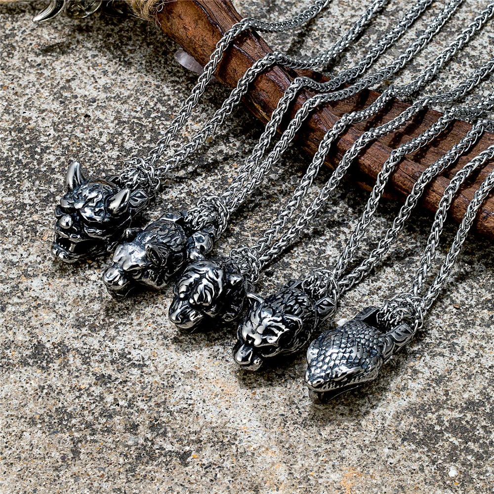 Vintage Japanese Culture Noh Mask Necklaces Mens Stainless Steel