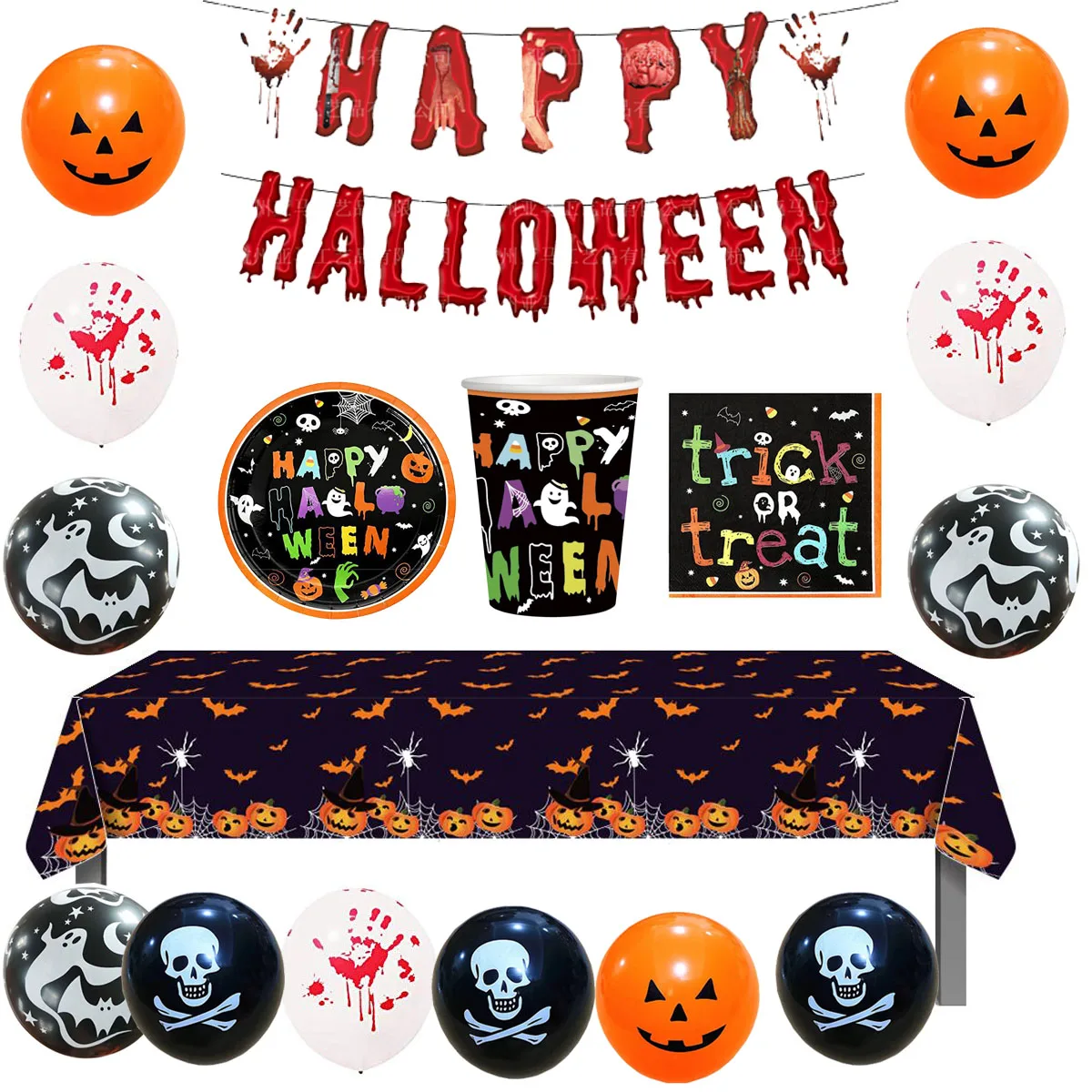 Happy Halloween Decorations Party Tableware Set for 20 People, Banner